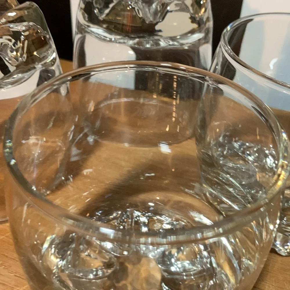 1990s Crown Royal Branded Bar 4 Glasses Etched Rocks  Glass Heavy Bottom Barware